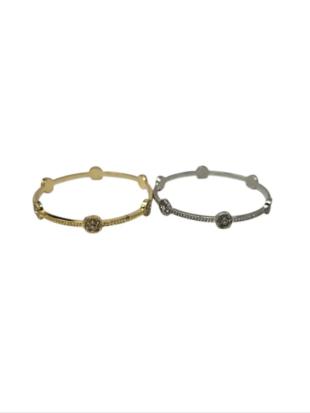 Gold And Silver Tone Rhinestone Set Of Two Mixed Metal Bangles Bracelets